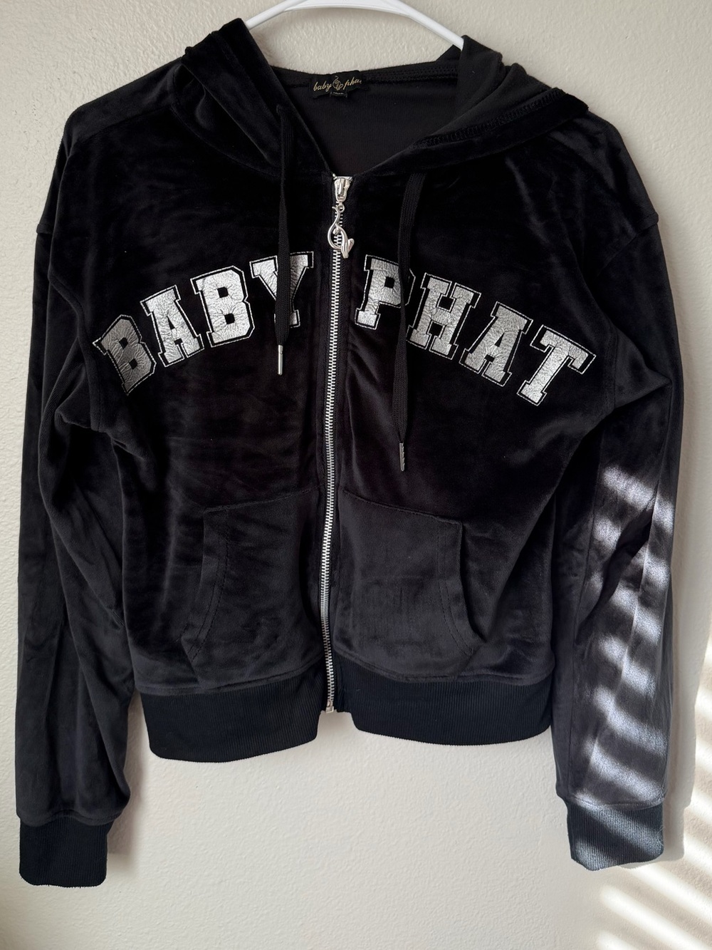 Baby Phat Black Velour Zip Hoodie Jacket Y2K Medium